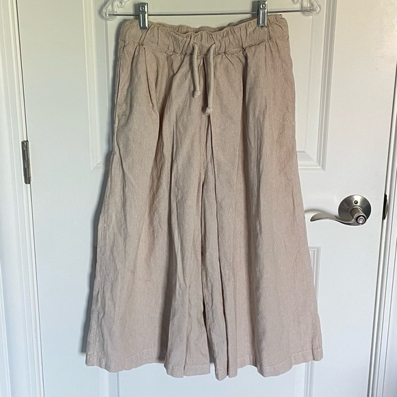 Oak + Fort Tan Pinstriped Drawstring Elastic Waist Wide Leg Pants 35881 - Picture 2 of 14